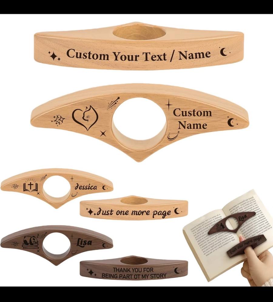 Range of engraving styles across beech and walnut page holders